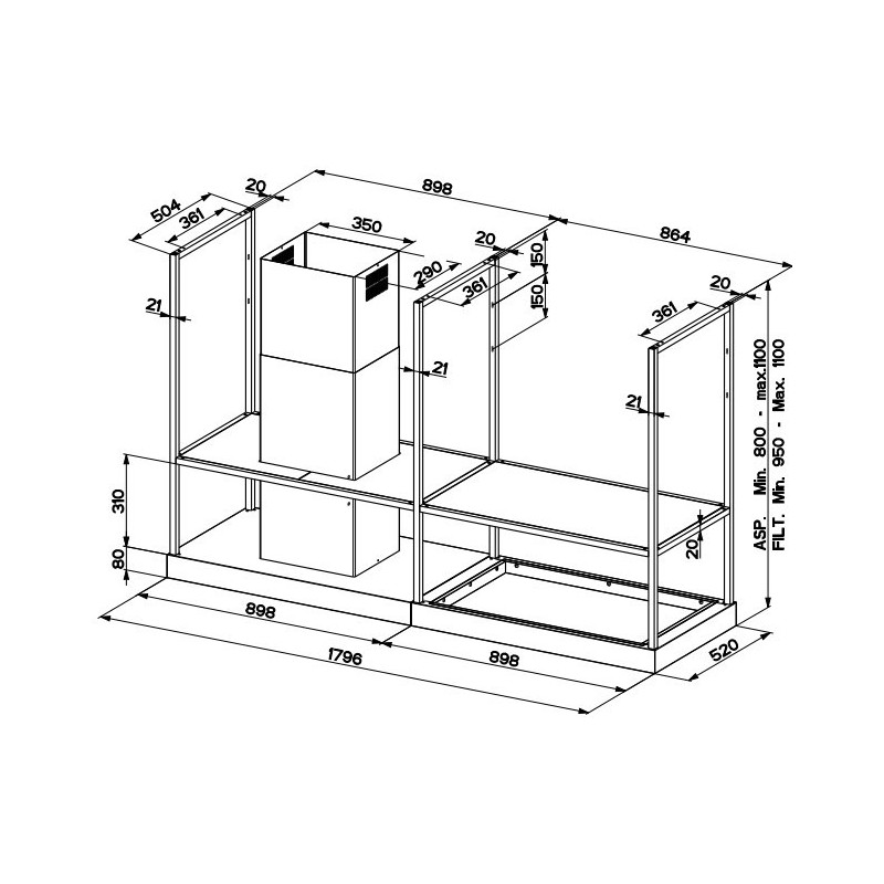 FABER S.p.A. T-Shelf EV8 BK Matt A180 Cappa aspirante a isola Nero 700 m³/h C Saldi Di Fabbrica