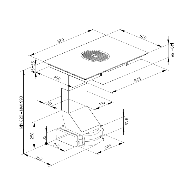 ESISTYLE E048000039 piano cottura induzione con cappa integrata SHAPE ONE - Vetro nero RG Economico