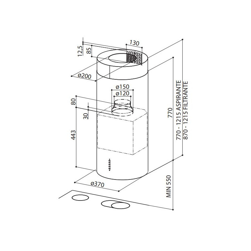 FABER S.p.A. Cylindra IS./4 EV8 X A37 Cappa aspirante a isola Acciaio inox 570 m³/h C Economico
