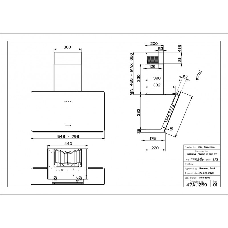 FABER 330.0615.674 cappa aspirante a parete glam light zero drip 730m³/h classe b vetro sabbia opaco In Saldo
