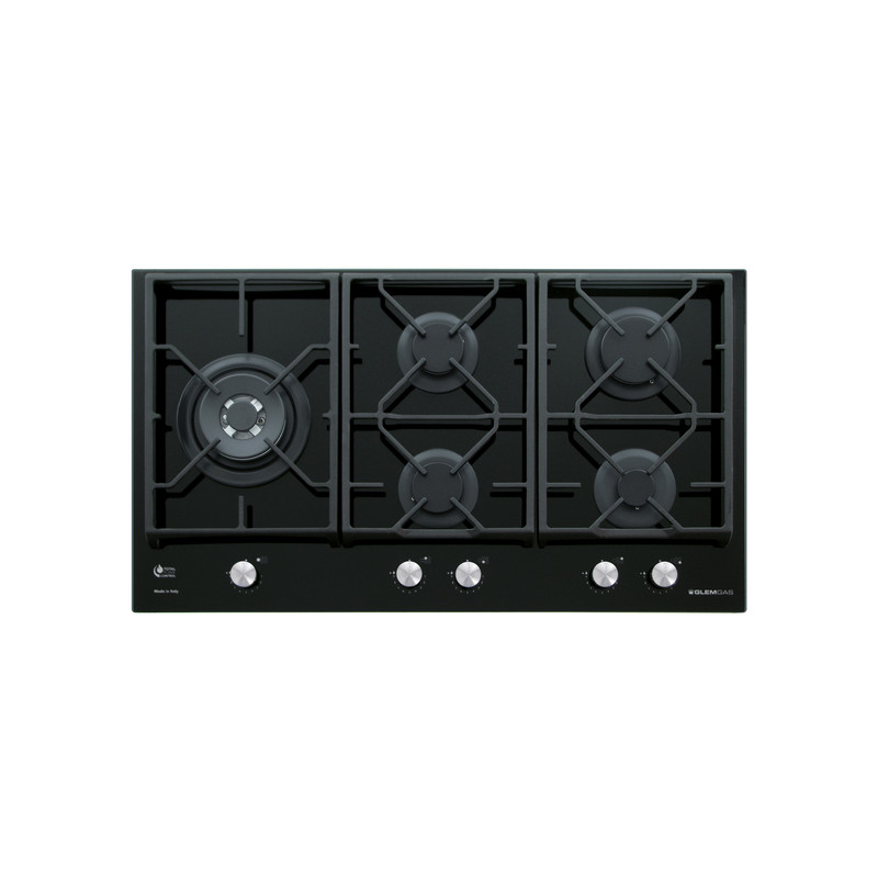 GLEM GAS GV95TXBK Piano cottura da incasso 90cm 5 fuochi gas 1 rapido - Vetro nero Sconto
