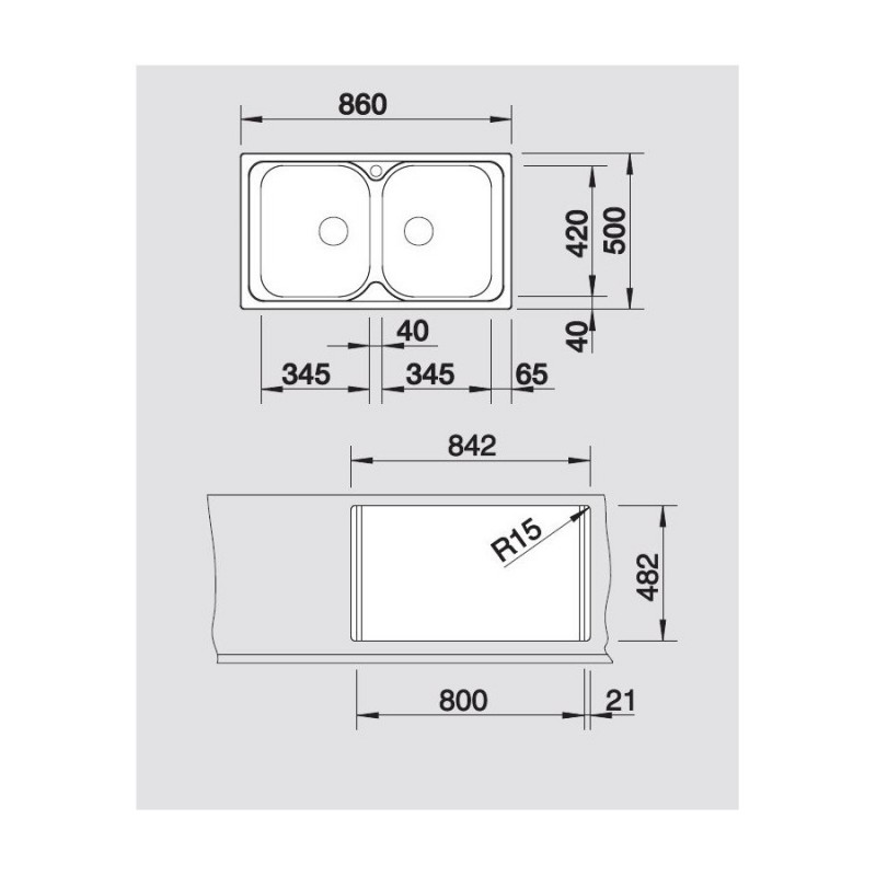 BLANCO 1324949 Lavello Tipo 8 2 vasche 86x50cm Acciaio Inox Vendita Calda