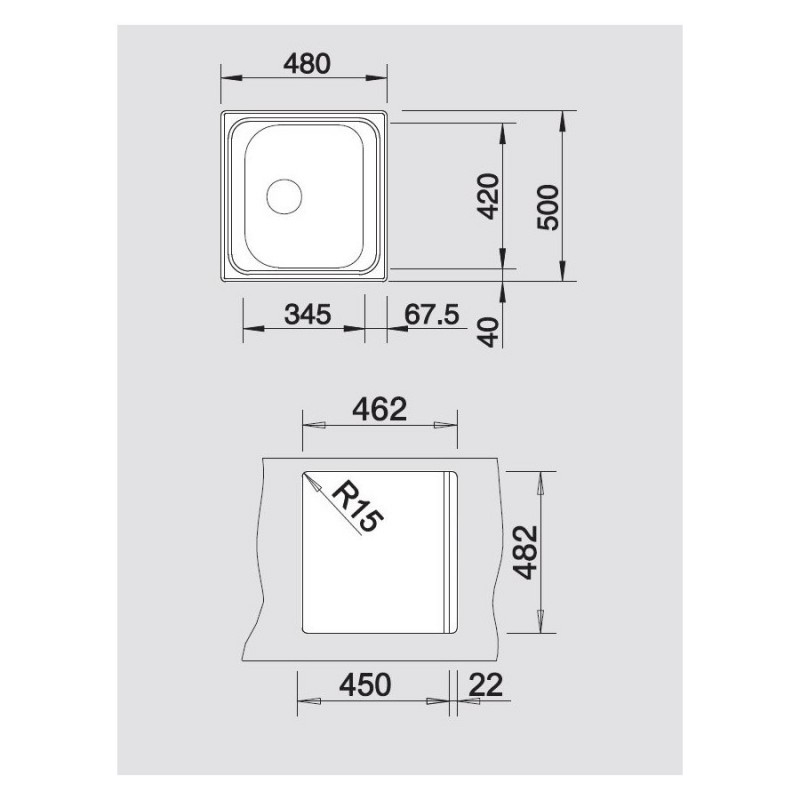 BLANCO 1619425 Lavello Tipo 45 1 vasca 48x50cm Acciaio Inox Saldi Di Fabbrica