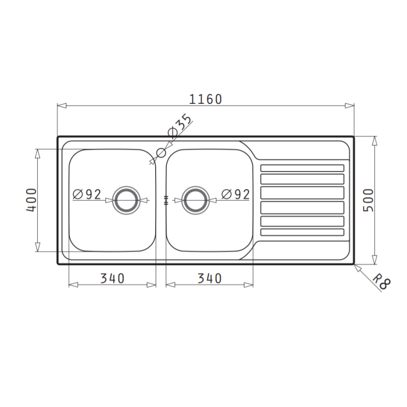 PYRAMIS 107174130 Lavello Fedra Extra Vasca SX 1160x500 mm base 80 cm sopratop Acciaio inox Spazzolato Ultimi due giorni