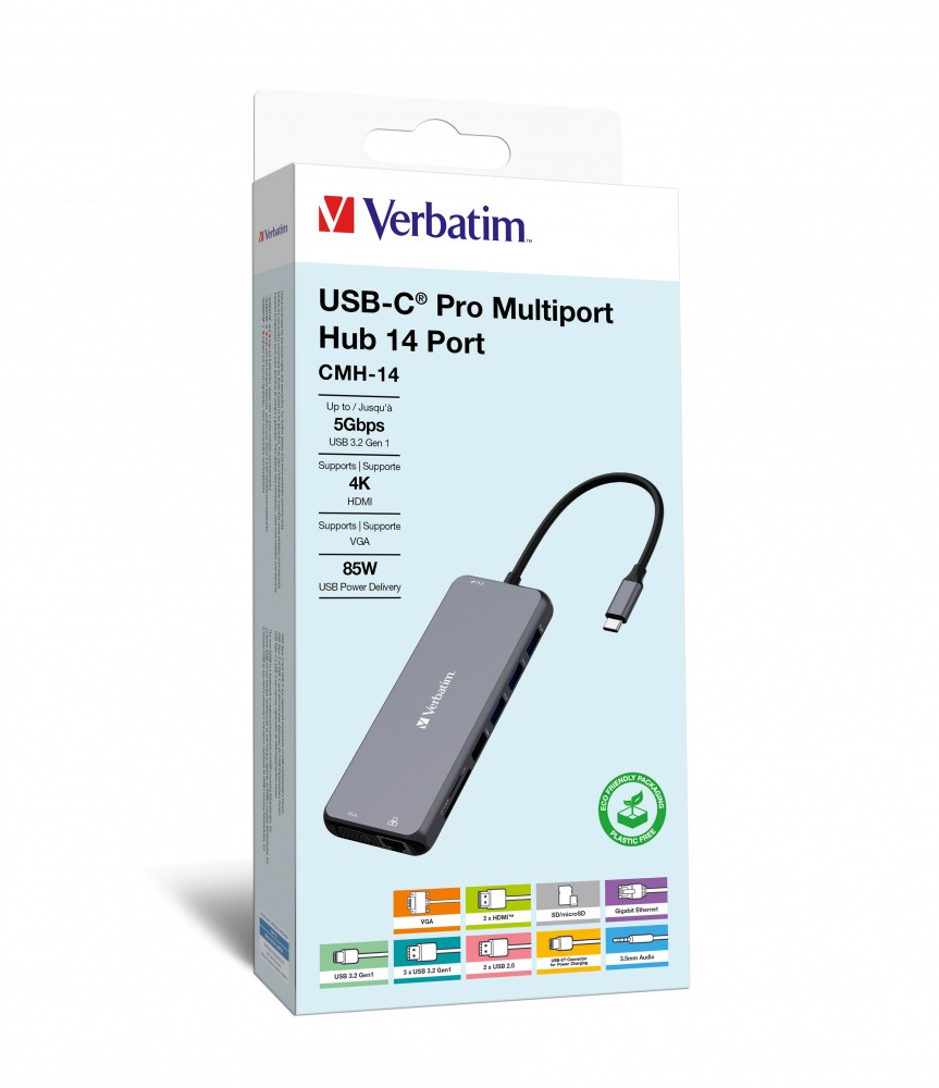 Verbatim CMH-14 USB tipo-C 5000 Mbit/s Argento Ritorno libero