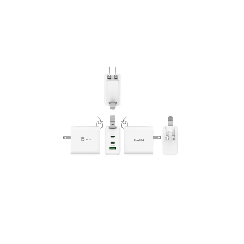 j5create 65W GaN USB-C 3-Port Traveler Charger with changeable AC plugs and USB-C cable Smaltimento dello stoccaggio