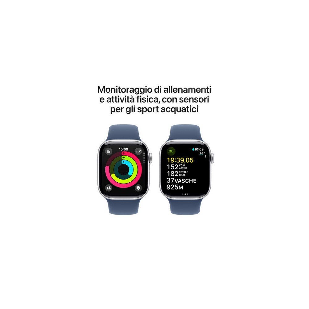 APPLE Apple Watch Series 10 GPS + Cellular 42mm Silver Aluminium Case with Denim Sport Band - S/M Promozione temporanea