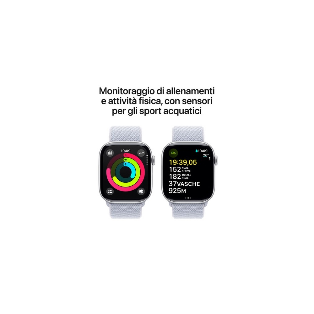 APPLE Apple Watch Series 10 GPS + Cellular 46mm Silver Aluminium Case with Blue Cloud Sport Loop Esporta salva